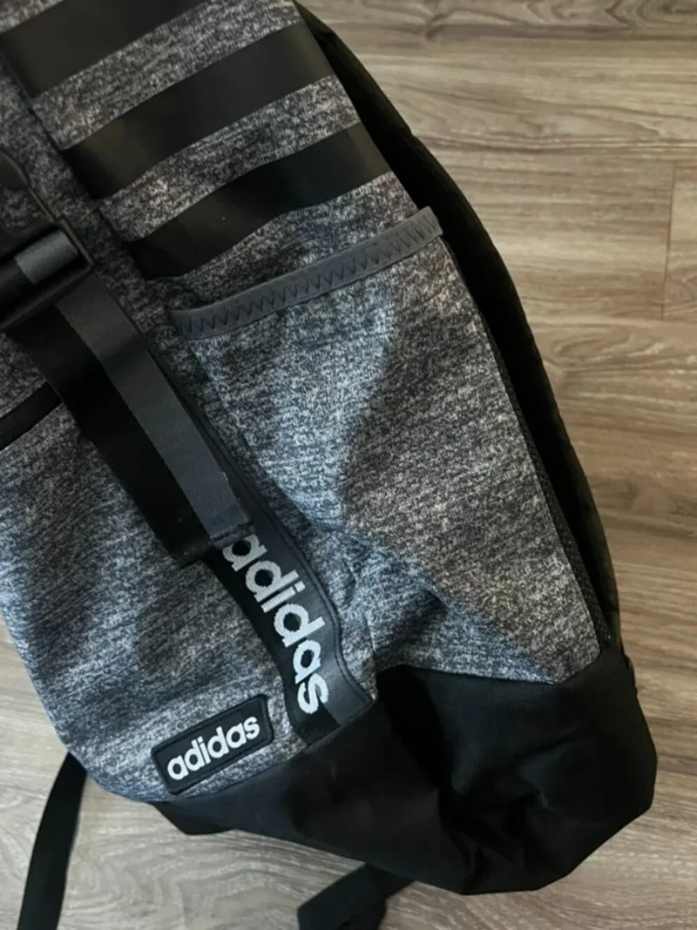 ADIDAS Heather Grey Black 3-Stripe Cinch Top Loader Backpack Rucksack